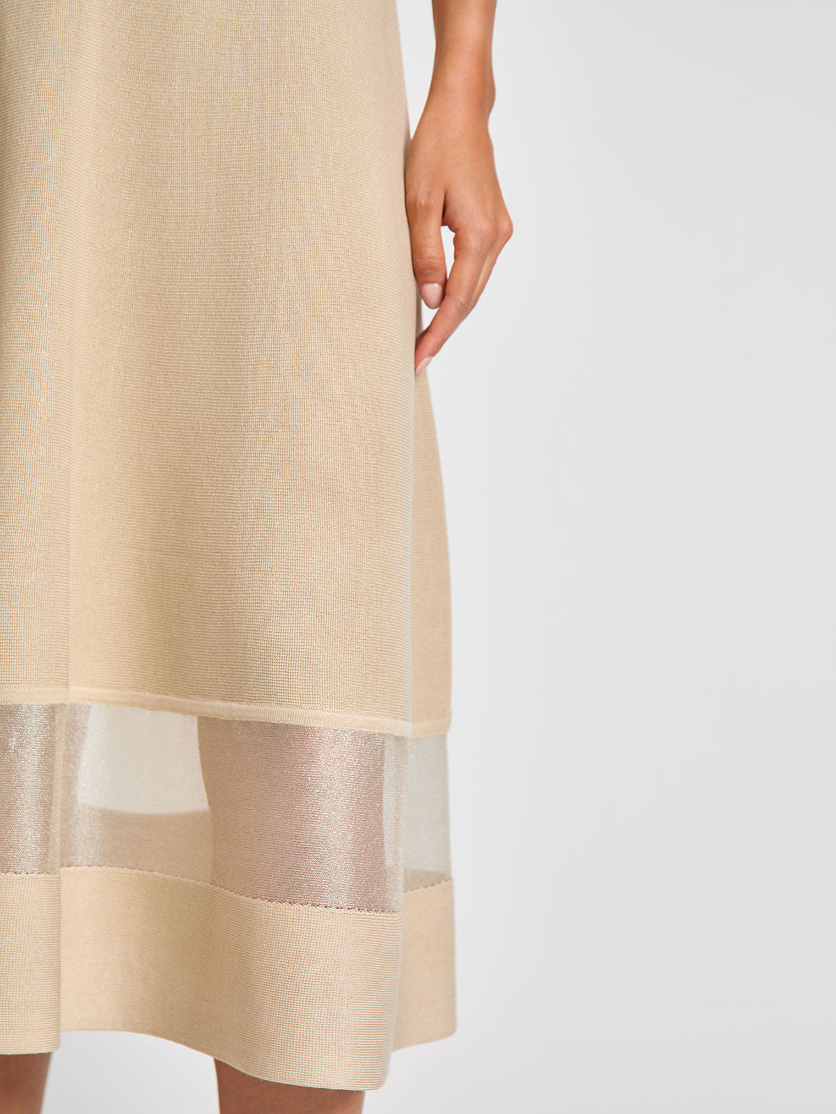 Fit-and-Flare Sheer Hem Knit Midi Dress, Biscotti - Modern Fit
