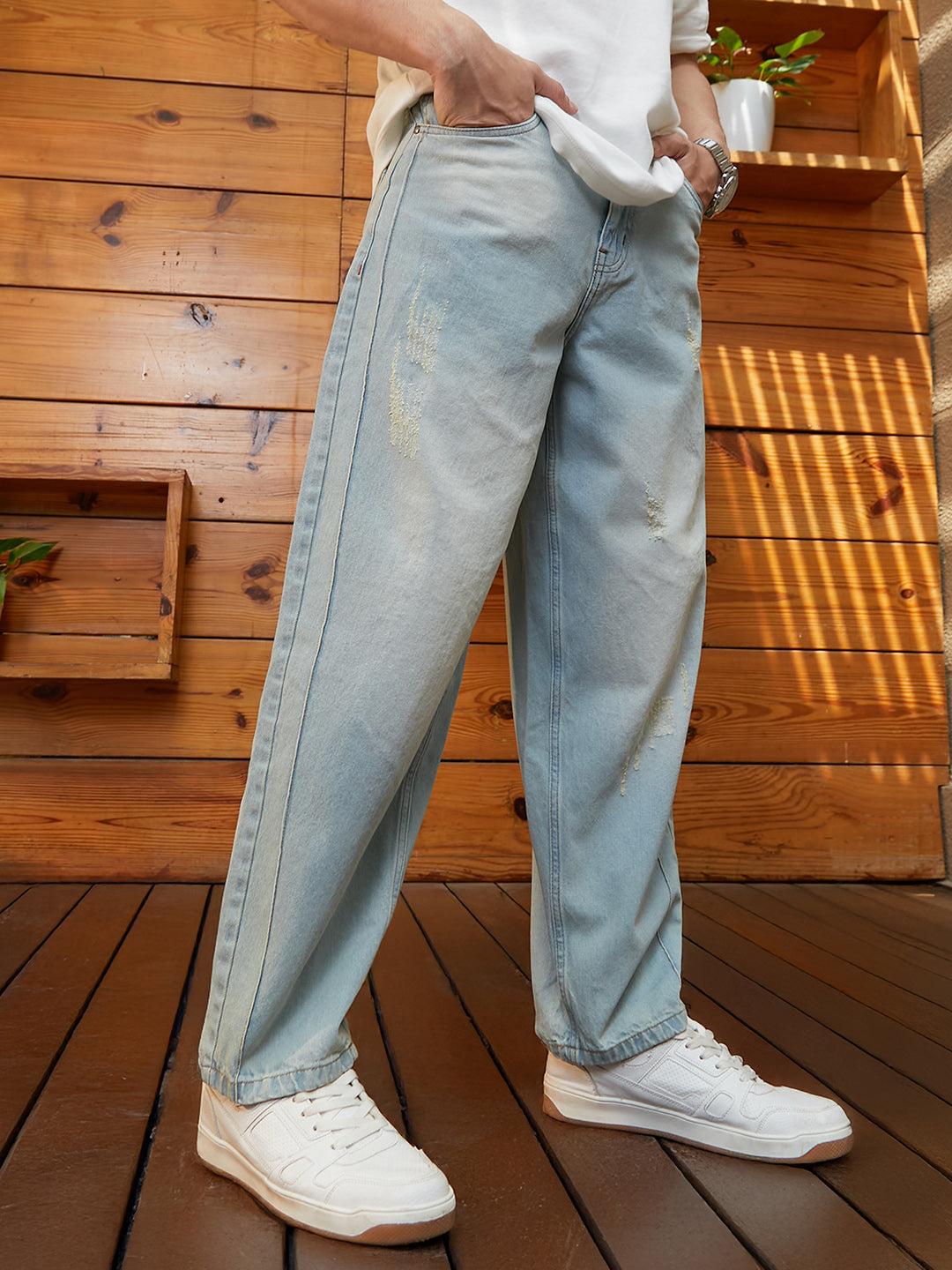 Light-Wash Baggy Denim Jeans