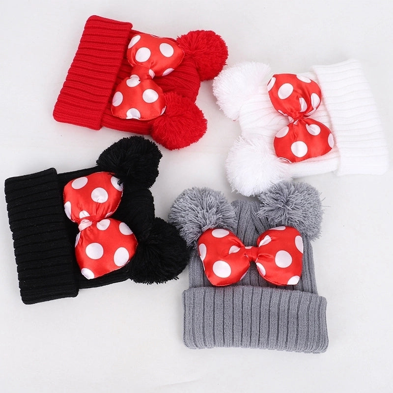 Children Unisex Basic Minimalist Polka Dots Bowknot Eaveless Wool Cap