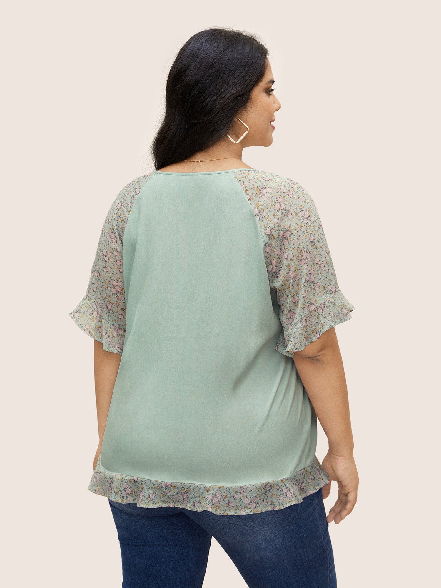 Ditsy Floral Patchwork Ties Flutter Sleeve Blouse