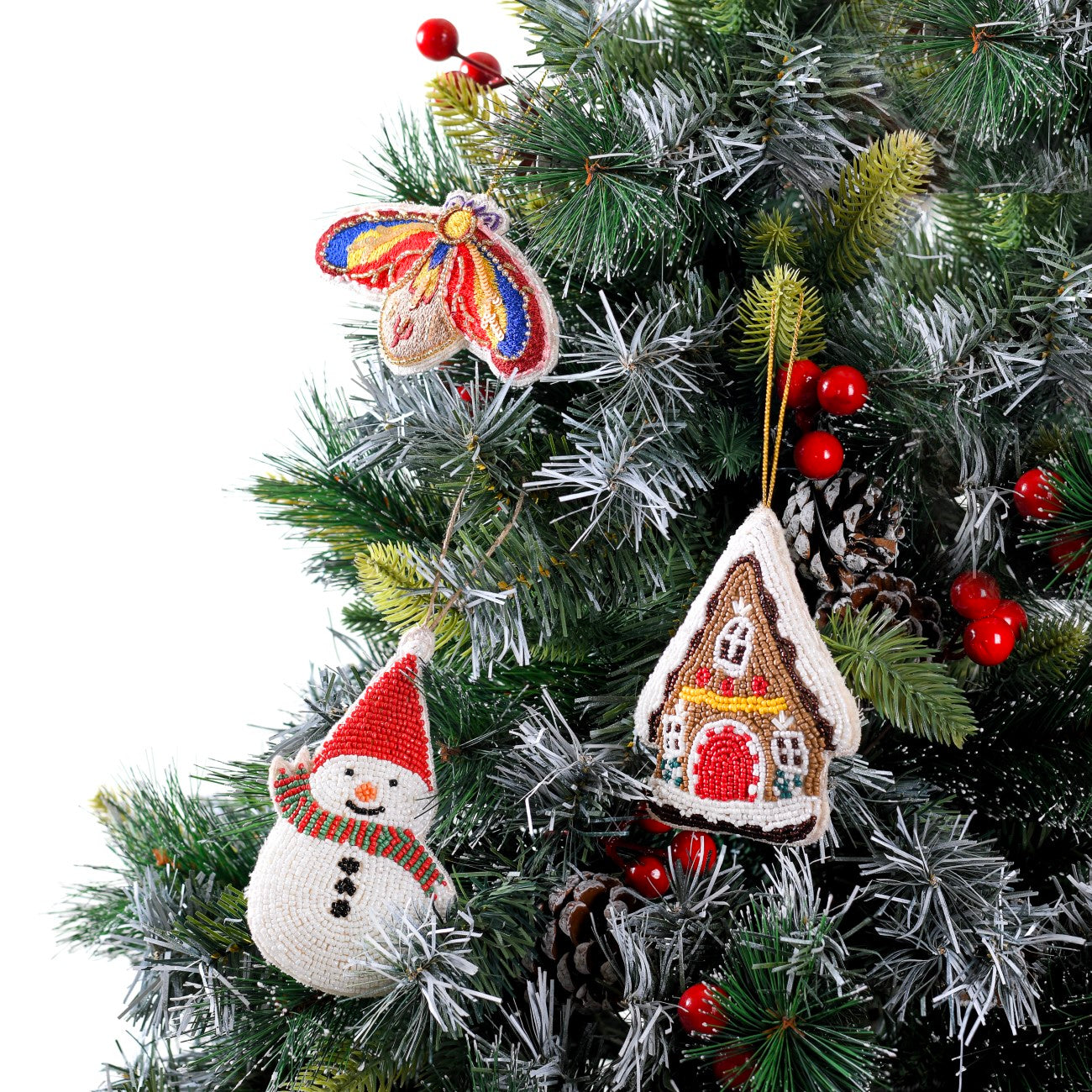 Christmas Hanging Ornament Set of 3 Multicolour