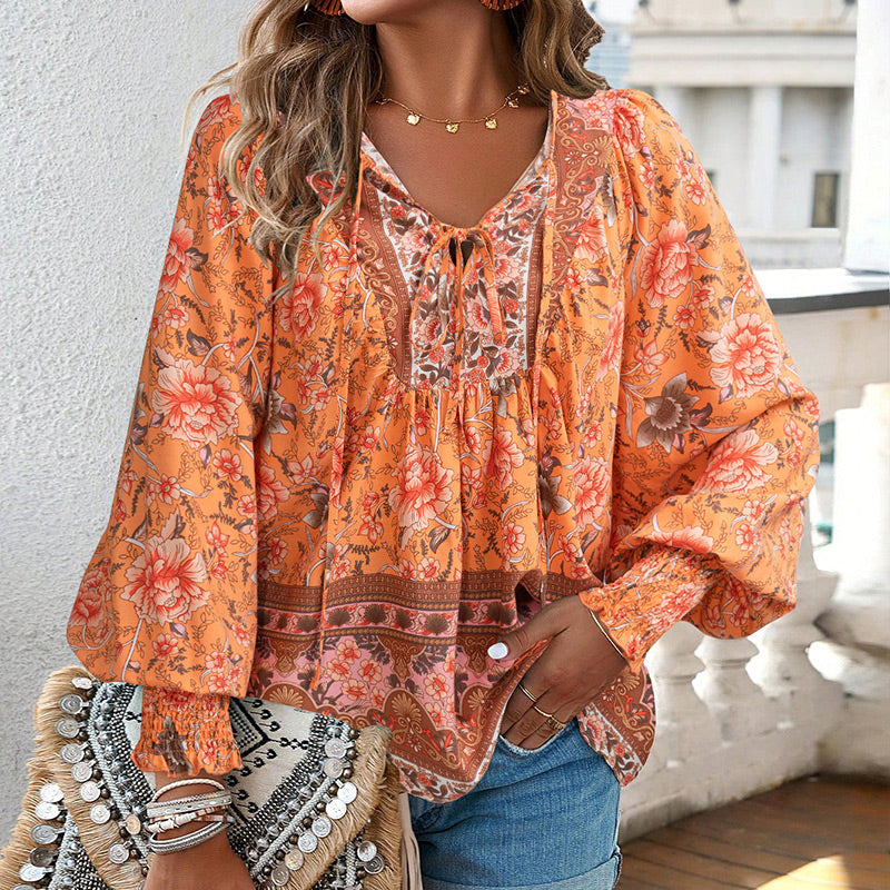 💖Hot Sales-49% OFF✨Women's Fashion Printed v-Neck Long Sleeve Shirt