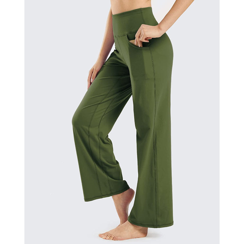 Women Wide Leg Yoga Pants High Waist Stretch Workout Sweatpants With Pockets Casual Straight Leg Pants