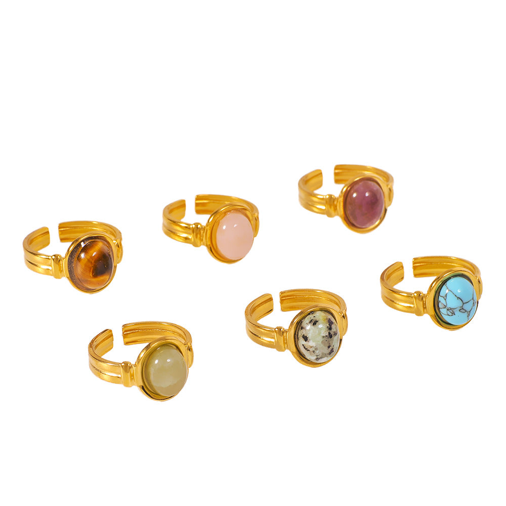 Natural Stone Ring Retro Niche Personality Open Stainless Steel Ring