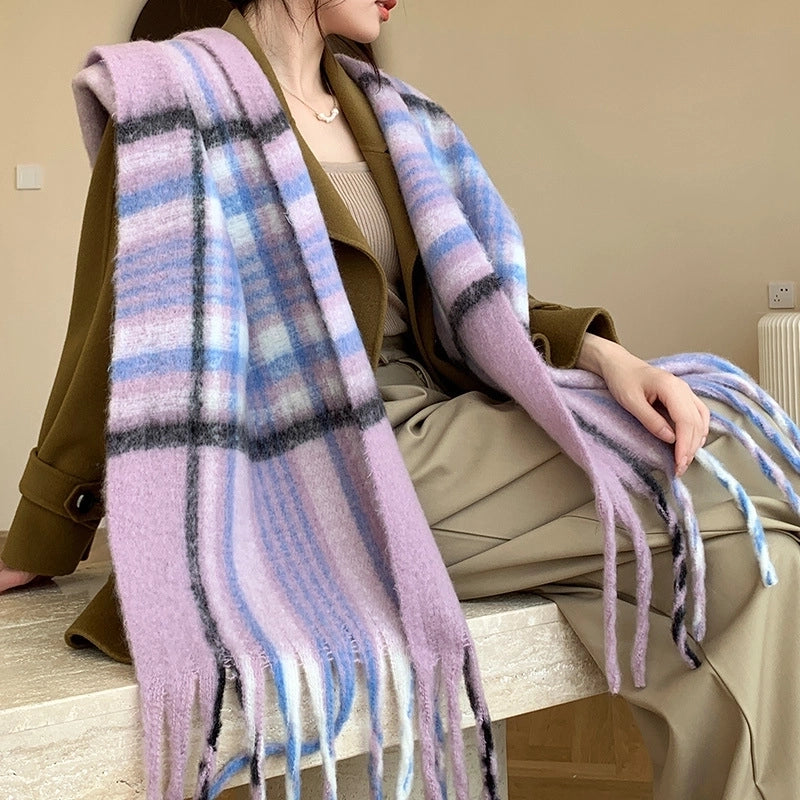 Popular Spring And Winter AC Scarf Warm Thickened Color Plaid Scarf Scarf Shawl Fashionable Western Style Outer Wear