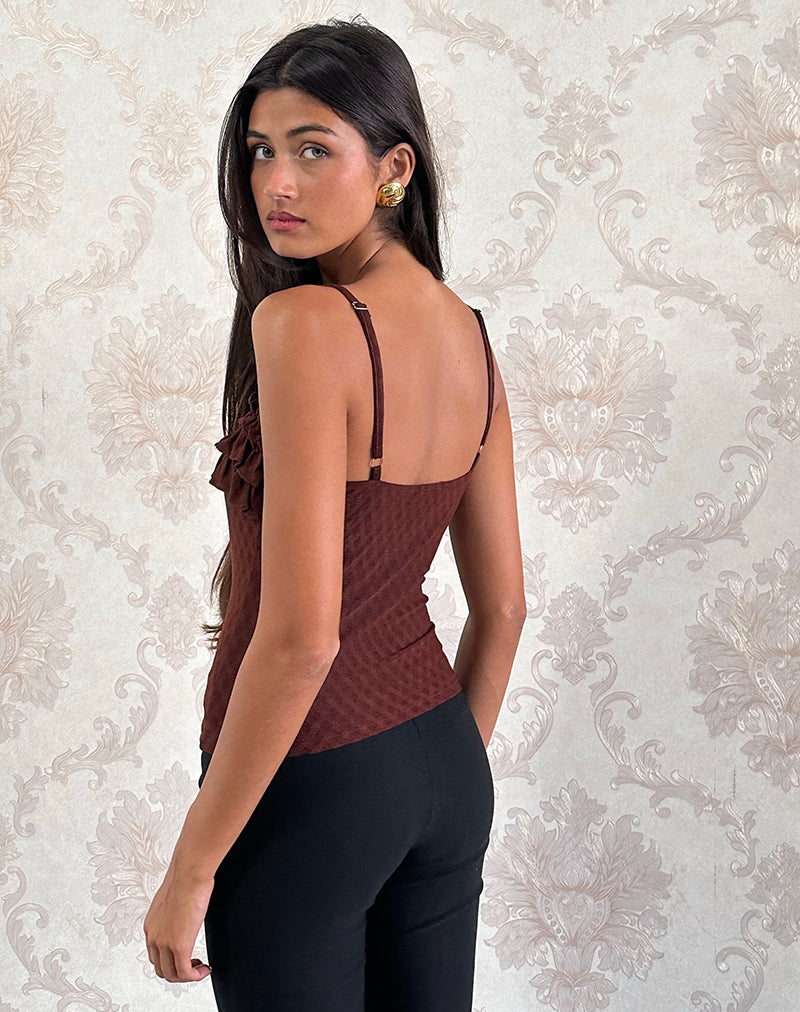 Wendy Ruffle Cami Top in Argyle Mesh Brown