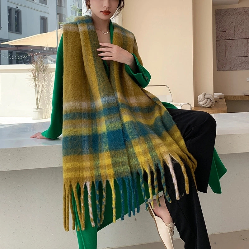 Popular Spring And Winter AC Scarf Warm Thickened Color Plaid Scarf Scarf Shawl Fashionable Western Style Outer Wear