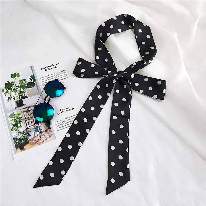 2 M New Polka Dot Special Long Edition Thin Narrow Silk Scarf Women's Spring Summer Autumn Scarf Belt Black And White Fashion
