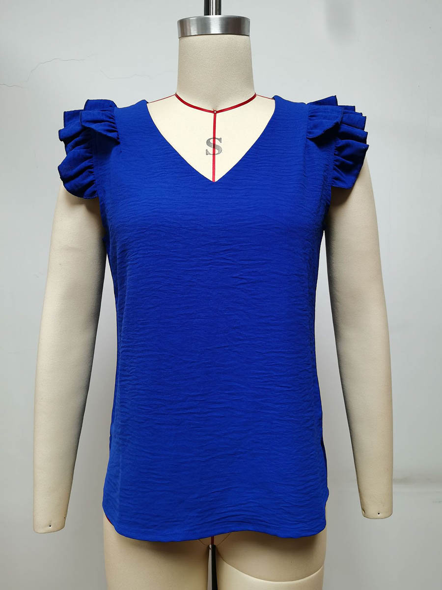 Casual V-Neck Ruffle Sleeveless Shirt (5 Colors)