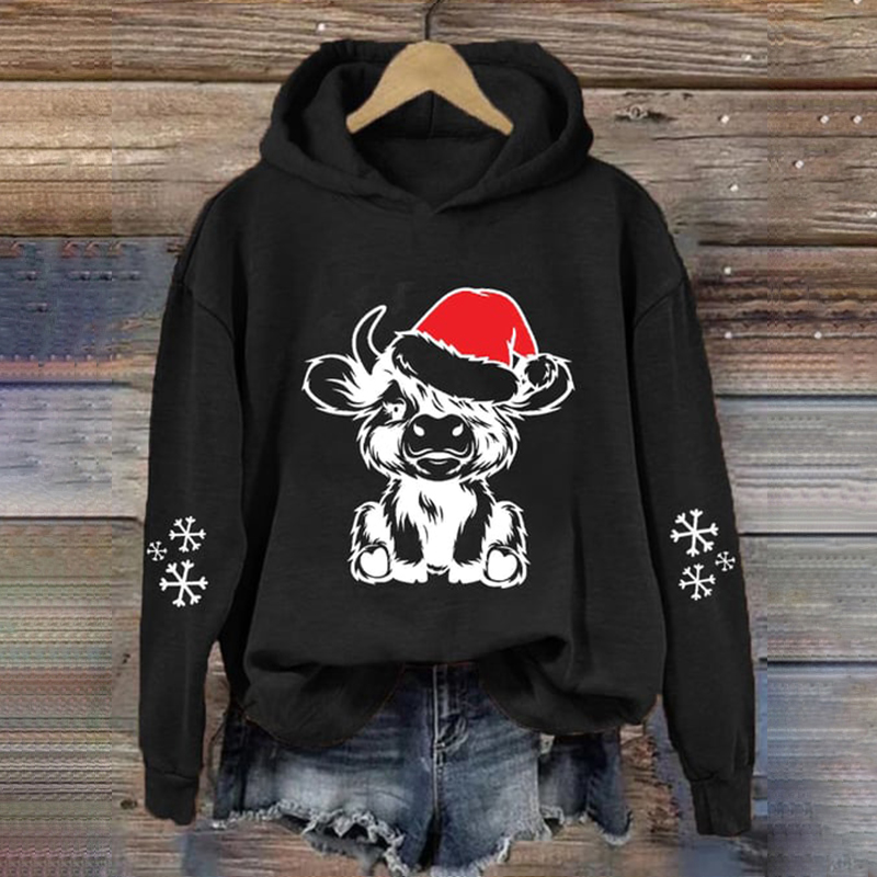 Christmas Cow Casual Long Sleeve Hoodie