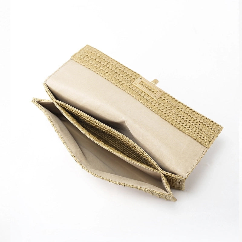 Women's Small Straw Stripe Ethnic Style Weave Square Lock Clasp Straw Bag