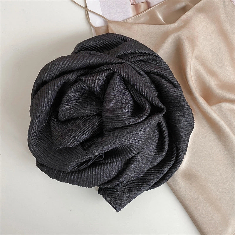 Heavy Bright Silk New Pleated Texture Scarf Women's Autumn And Winter All-Matching Long Solid Color Shawl Dual-Use