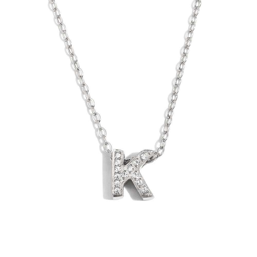 Fashionable And Simple 26 English Letter Pendant Stainless Steel Plated 18K Gold Diamond Small Letter Necklace For Women