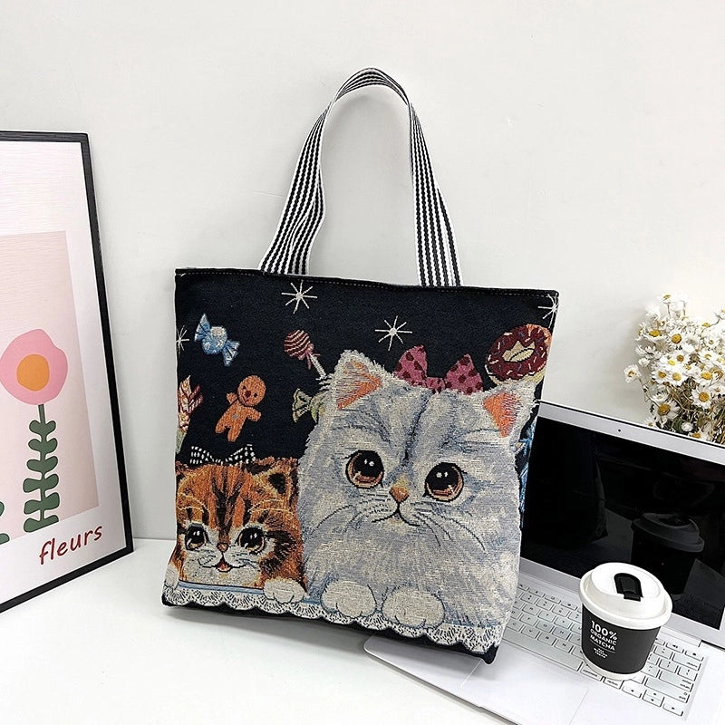 New Ethnic Style Embroidered Tote Bag Artistic Simple Student Shoulder Bag Women's Large Capacity Canvas Shopping Bag