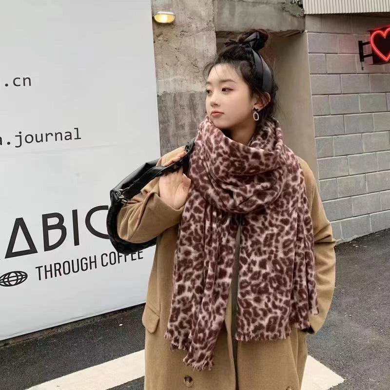 Scarf Women's Winter  Leopard Zebra Scarf Printed Double-sided Cotton And Polyester Thickened Warm Large Shawl