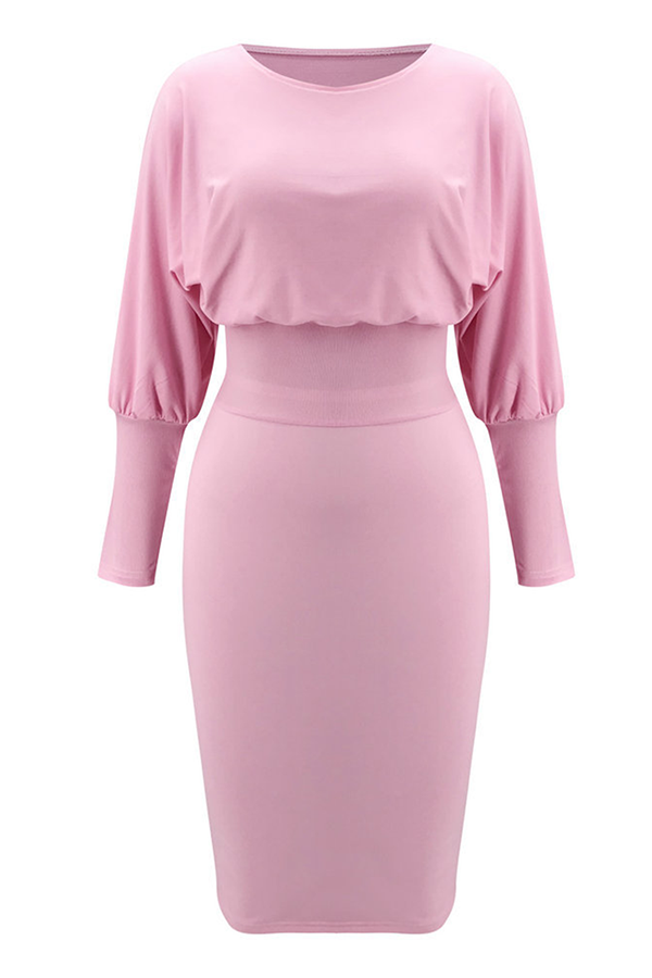 Elegant Solid Patchwork Fold O Neck Pencil Skirt Dresses