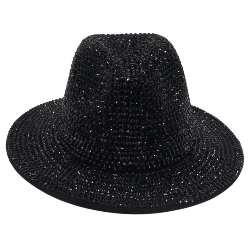 Unisex Hip-hop Retro Shiny Solid Color Rhinestone Wide Eaves Fedora Hat