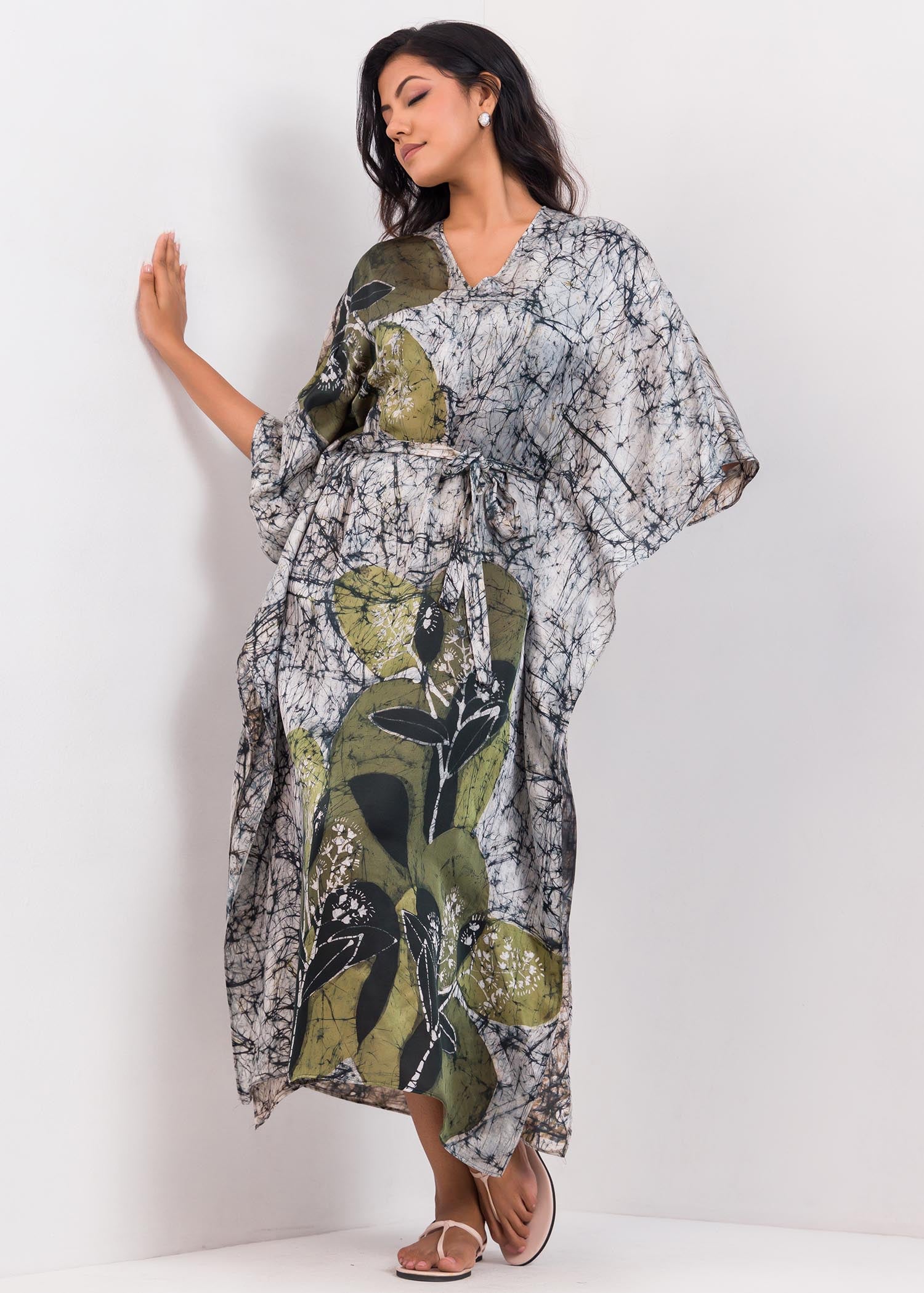 V-Neck Batik Kaftan Dress