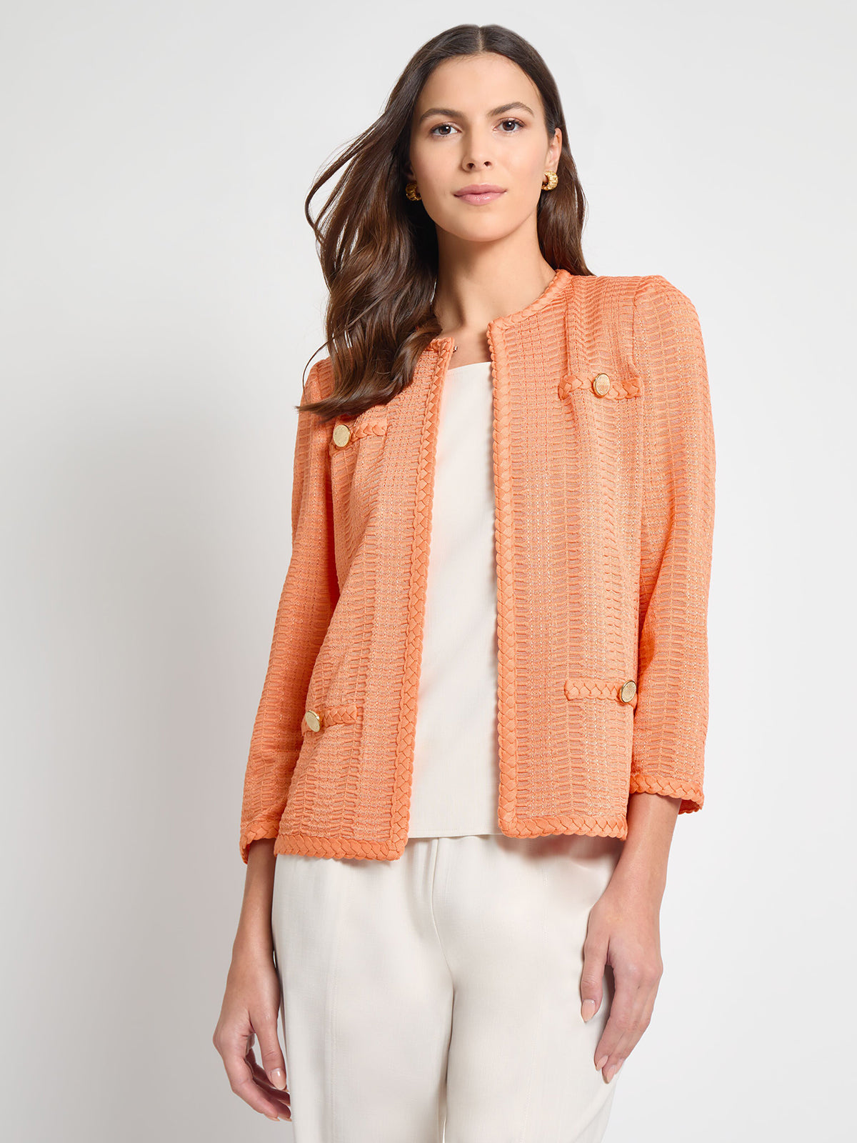 Heritage Braided Trim Tonal Knit Jacket - True Fit
