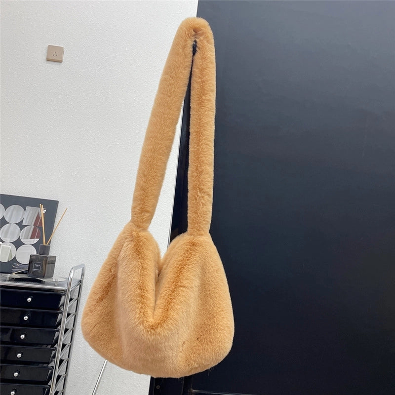 Women's Large All Seasons Plush Solid Color Streetwear Square Zipper Shoulder Bag