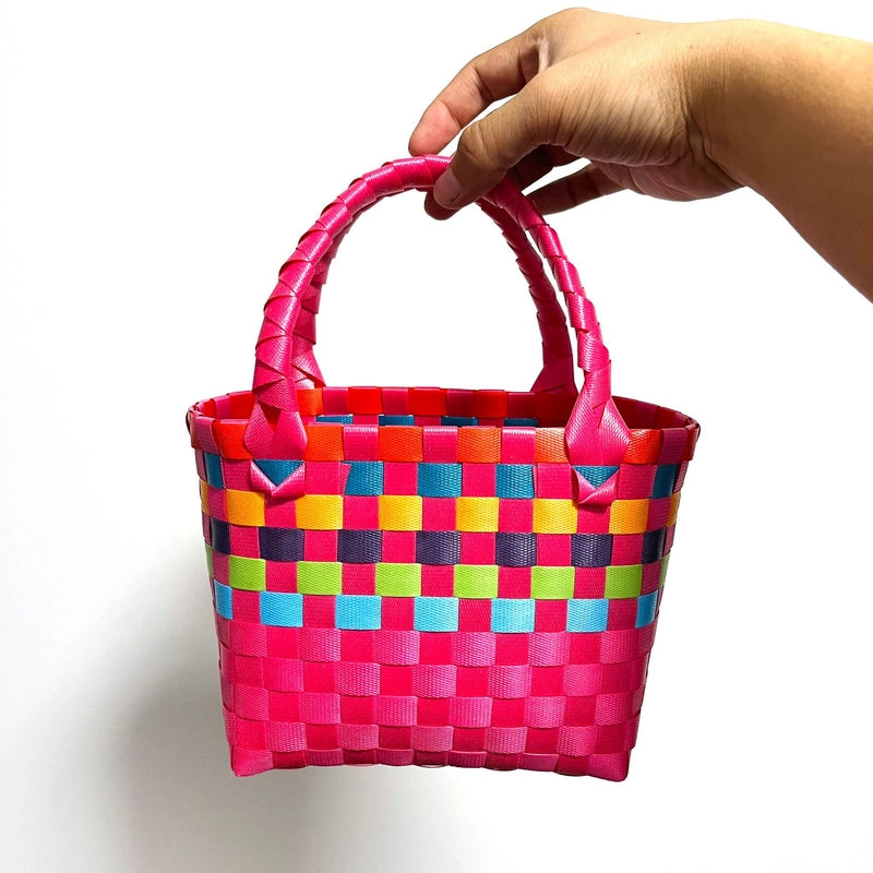Women's PVC Color Block Plaid Vacation Weave Square Open Square Bag
