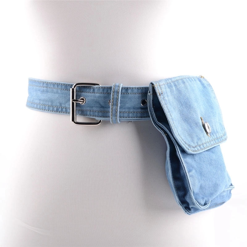 Women's Streetwear Solid Color Alloy Denim Waist Bags
