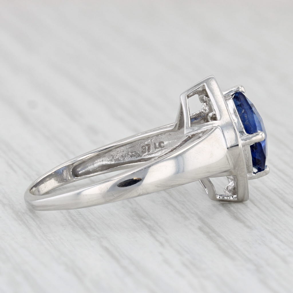 3.20ctw Lab Created Sapphire Diamond Halo Ring 10k White Gold Size 8.25