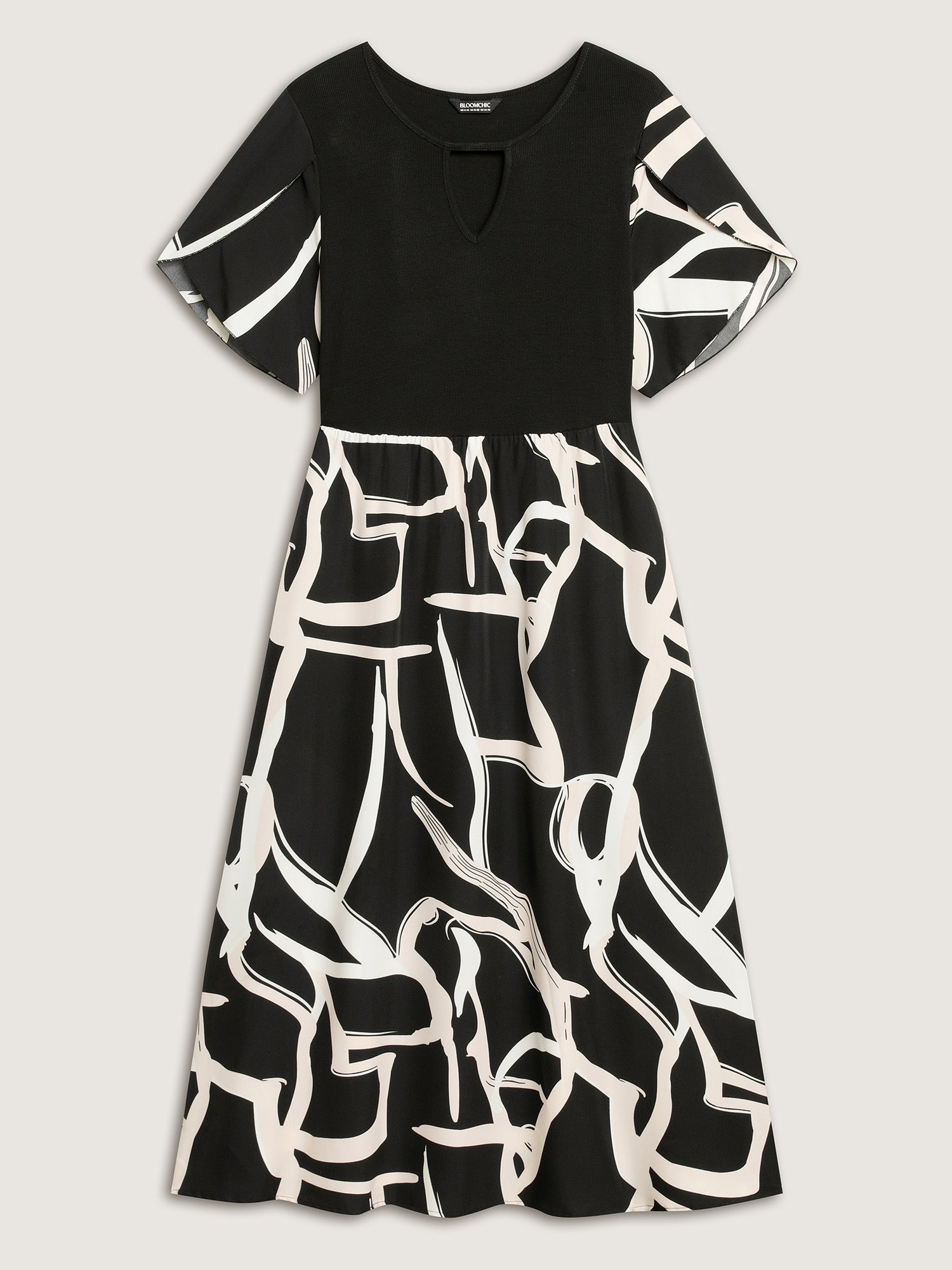 Geometric Print Color Contrast Stretchy Midi Dress