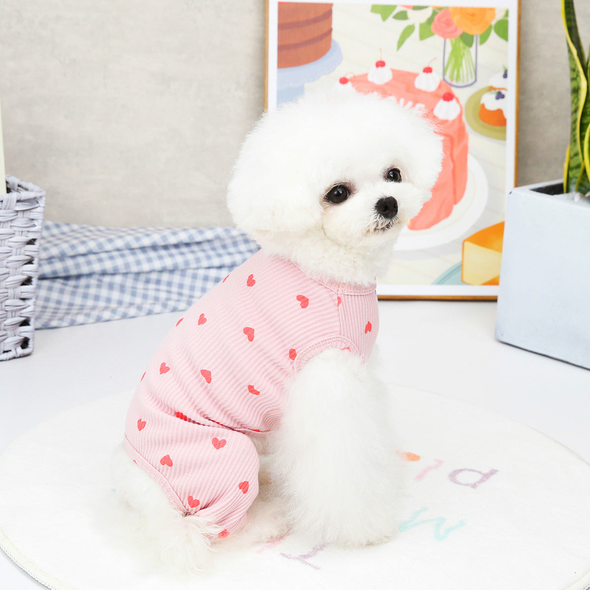 Heart Printed Cotton Dog Jumpsuits Pajama