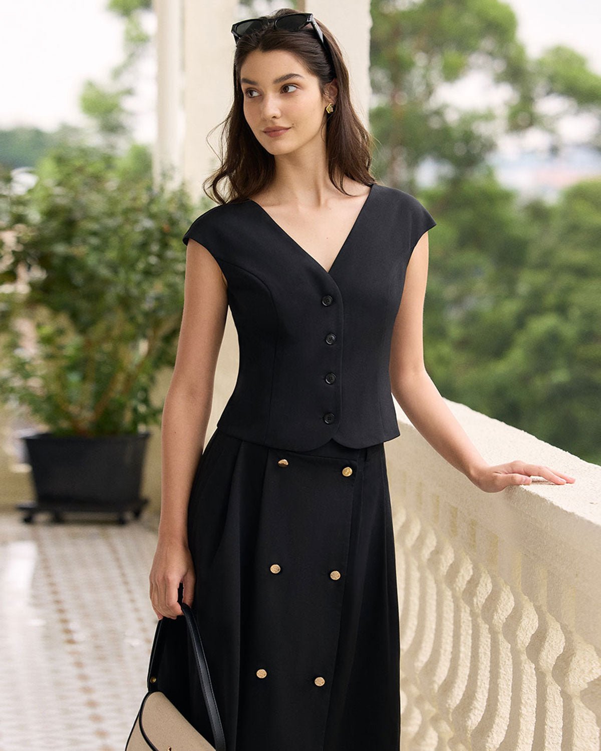 The Black V Neck Cap Sleeve Blouse