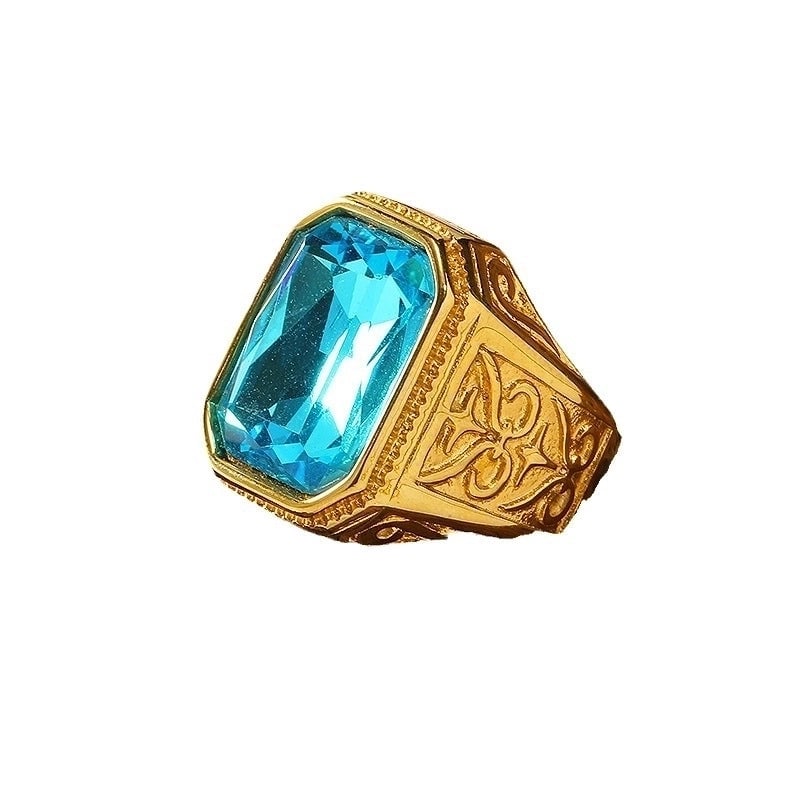 Retro Square Titanium Steel Plating Inlay Artificial Gemstones Rings