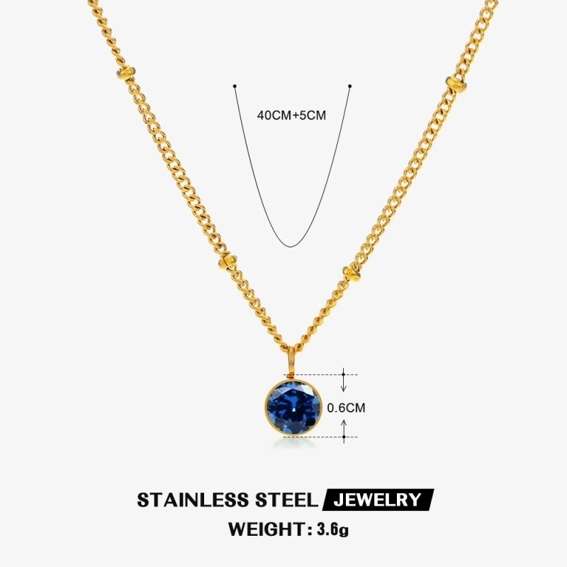 316 Stainless Steel  18K Gold Plated Minimalist Classic Style Plating Inlay Solid Color Artificial Rhinestones Pendant Necklace