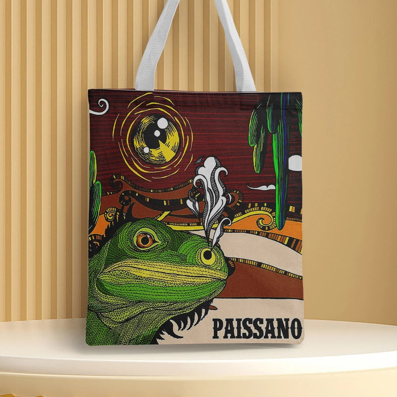 Women's Canvas Cartoon Frog Basic Classic Style Square Open Canvas Bag