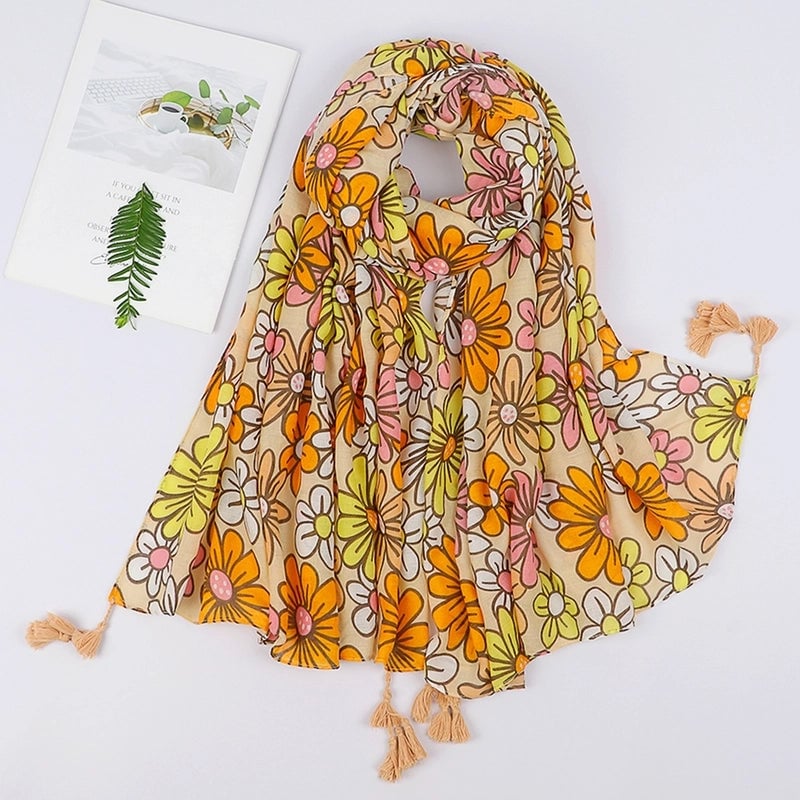 Women's Sweet Pastoral Flower Polyester Silk Scarf