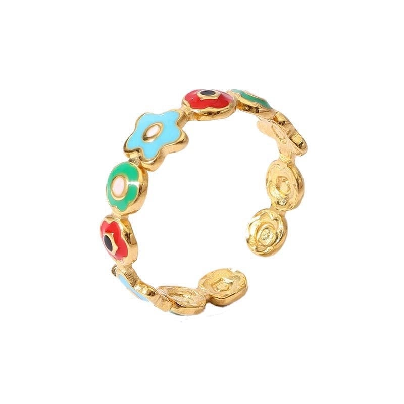 Retro U Shape 304 Stainless Steel 18K Gold Plated Enamel Open Rings