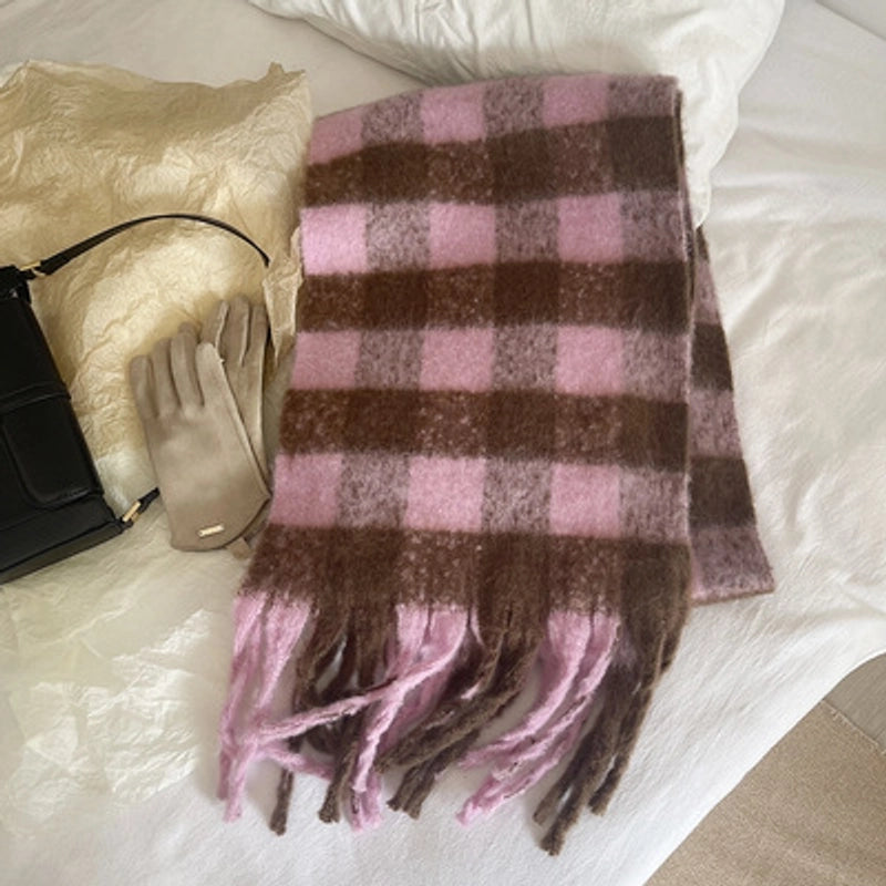 Macaron Color AC New Color Matching Mohair Extra-large Thickened Scarf Women's Plaid Winter Large Shawl Scarf