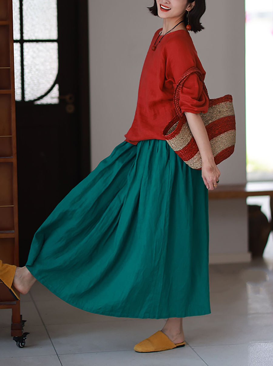 Women Summer Pure Color 100%Linen Skirt