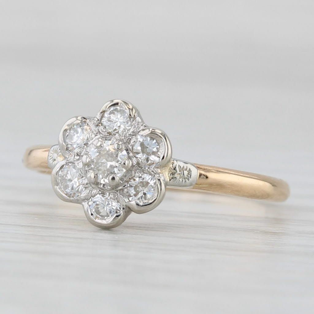 0.32ctw Diamond Flower Cluster Engagement Ring 14k Gold Size 6.25