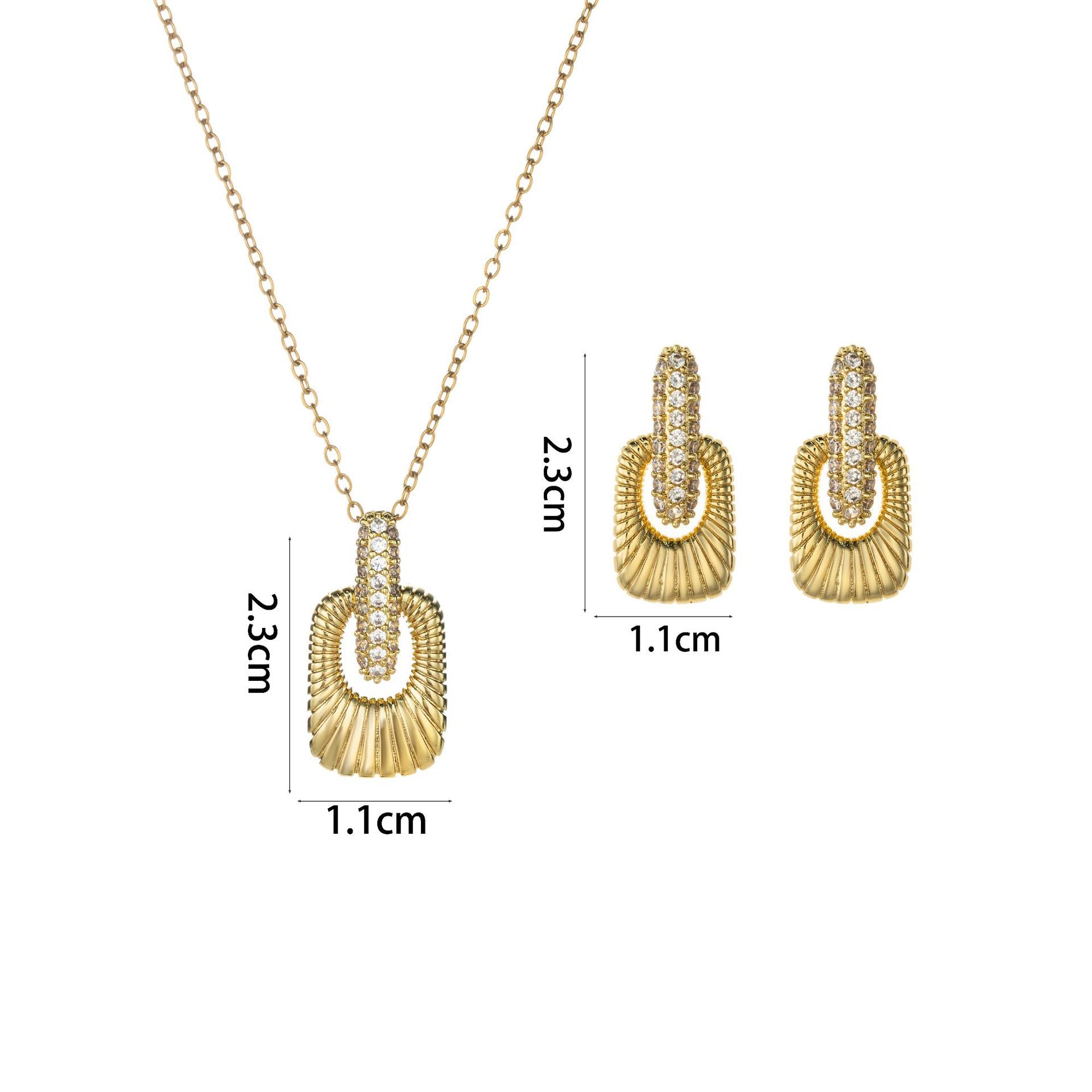 Unique Ring Shape Golden Wave Texture Fashionable And Gorgeous Golden Chain Necklace Earrings