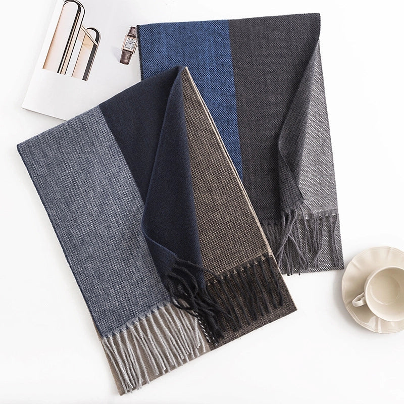 Plaid Color Matching Men's Cashmere Scarf Winter Fashion Commuter Neck Protection Scarf High-grade Warm Lengthened Shawl
