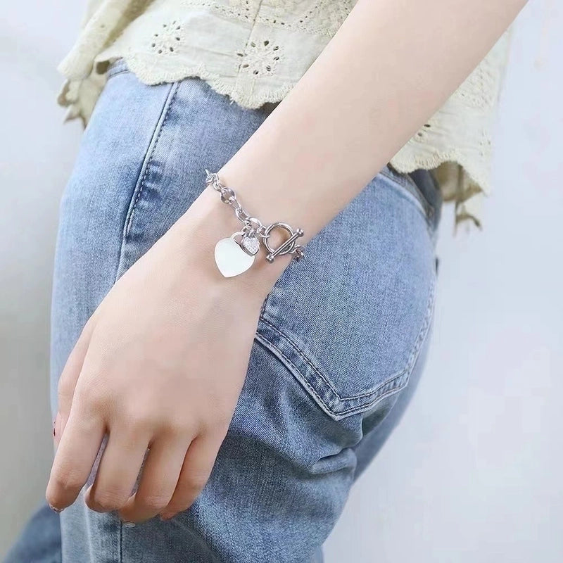 Minimalist Heart Shape Titanium Steel Inlay Zircon Bracelets 1 Piece