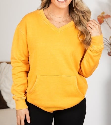 FINAL SALE⚡12 Packs for $24.99⚡ - Door Buster!Pigment Dyed Cozy Campfire V-Neck Sweatshirt (Multiple Colors)