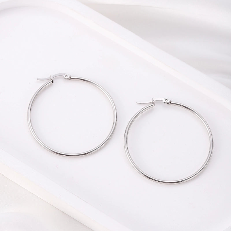 Vintage Style Modern Style Minimalist Round Titanium Steel 18K Gold Plated Hoop Earrings
