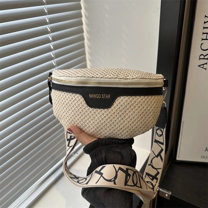 Women's Vacation Solid Color Straw Waist Bags