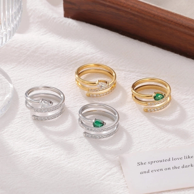 Exaggerated Luxurious Commute Snake 304 Stainless Steel Zircon White Gold Plated Gold Plated Inlay Rings