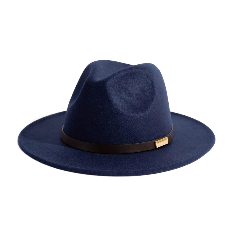 Style Vintage Solid Color Flat Rim Jazz Hat Men's British Belt Decorative Big Brim Top Hat Women