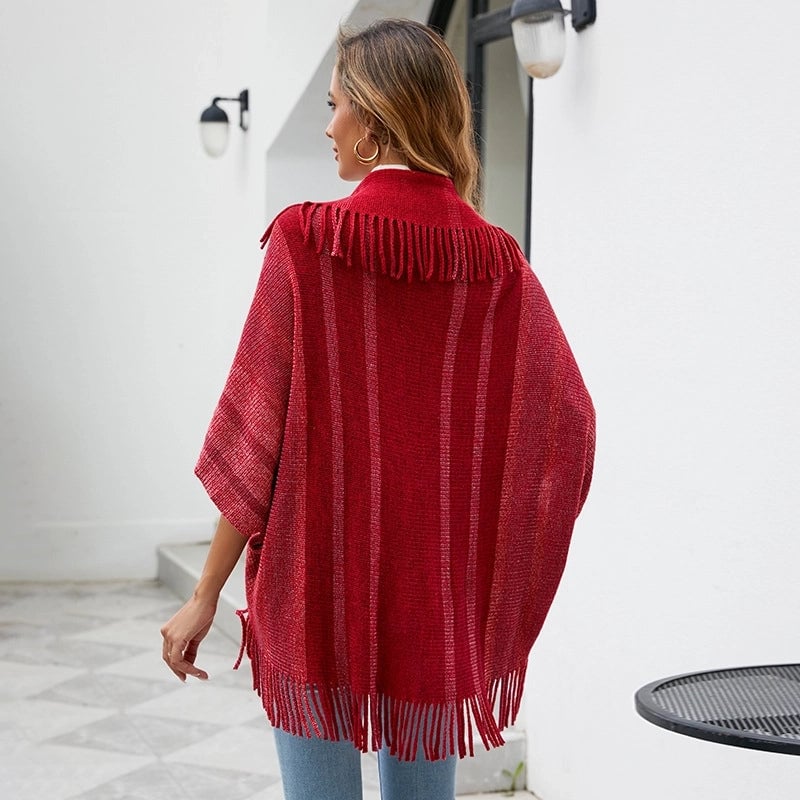 Women's Casual Minimalist Stripe Knit Tassel Shawl