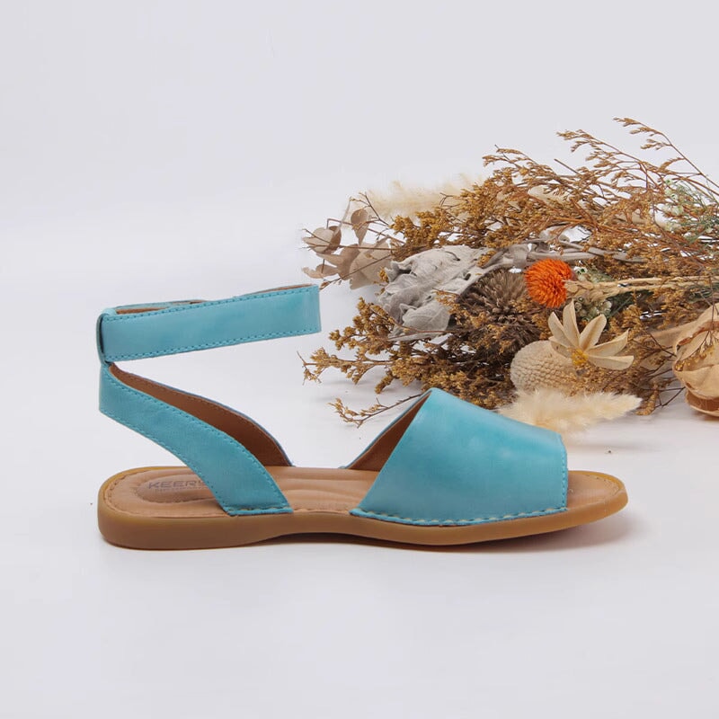 Handmade Leather Peep Toe Sandals For Women in Blue/Black/Beige