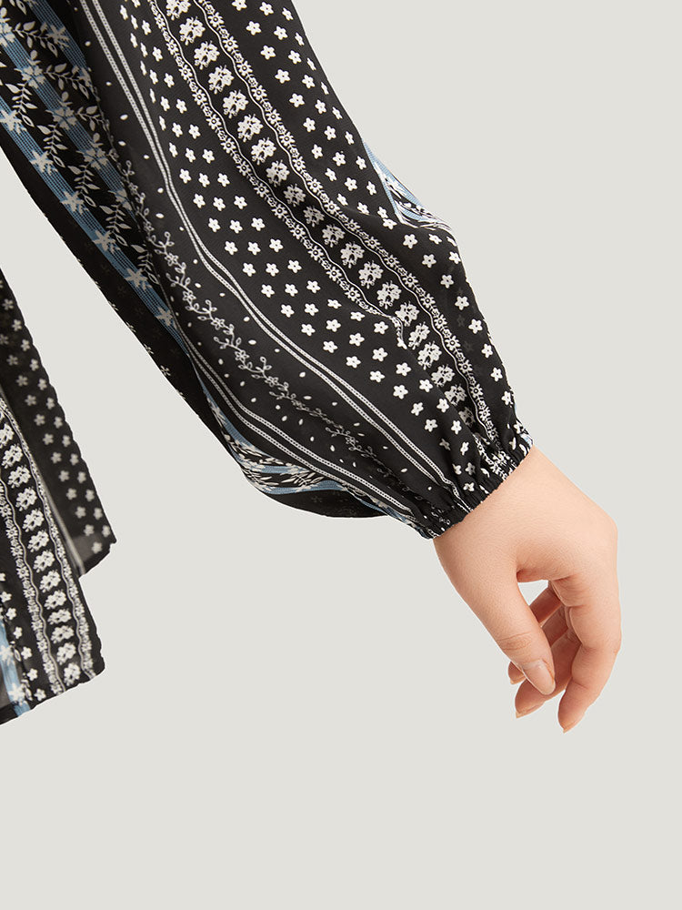 Boho Print Frill Trim Ruffle Layered Hem Blouse
