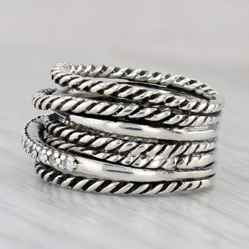 David Yurman 0.14ctw Diamond Wide Crossover Ring Sterling Silver Size 5